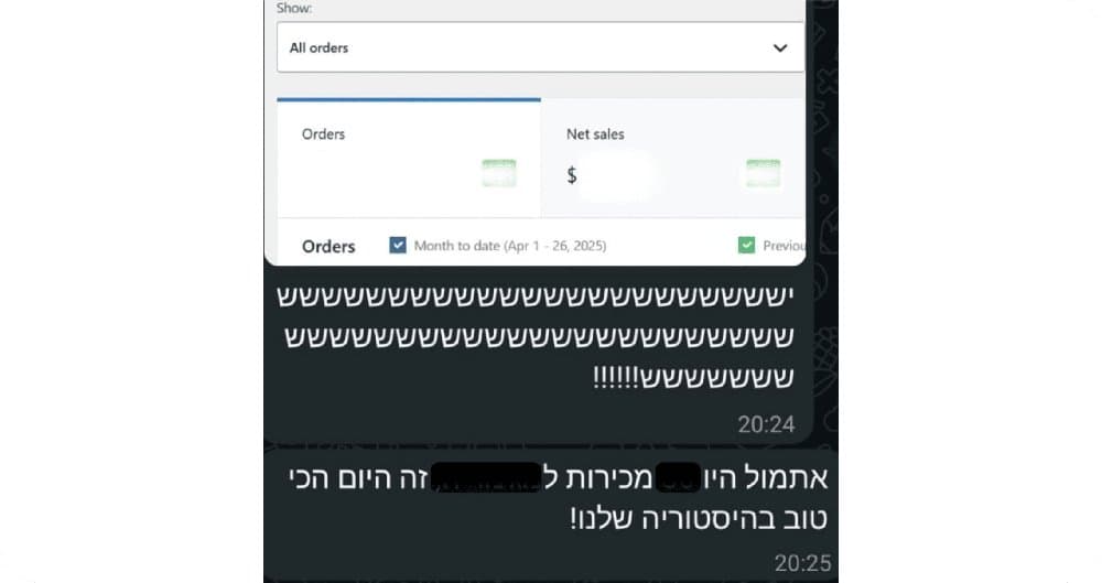 צילום מסך מלקוח על העבודה עם ברנדפורמנס